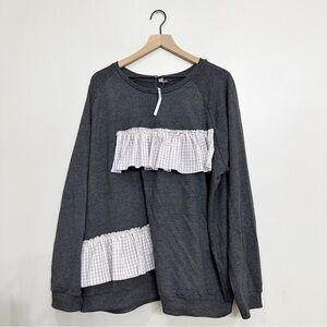 ASOS Curve Heather Grey Sweater Placed Purple Gingham Ruffle